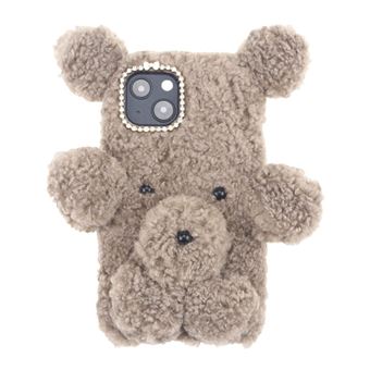 Capa e TPU Boneca de pelúcia de urso peludo 3D, Castanho Anti-queda para iPhone 13 6.1'' - 1