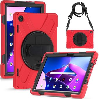 Capa de Silicone à prova de choque com alça de mão, suporte de pontapé e alça de ombro Magunivers para Lenovo Tab M10 (Gen 3) TB-328FU/TB-328XU - vermelho - 1