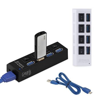 Hub Goeik USB 3.0 com 4 Portas USB e Botão On/Off - Branco - 1