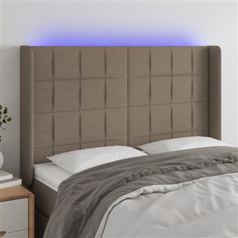 Cabeceira de Cama com LED vidaXL | Tecido | 147x16x118/128cm | Cinza-acastanhado - 1