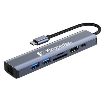 HUB USB C 7 em 1 KINGCENTON KN71 | Adaptador USBC | 1000M Gigabit Ethernet | HDMI 4K | PD100W | USB 3.0 | Leitor de Cartão SD-TF - 1