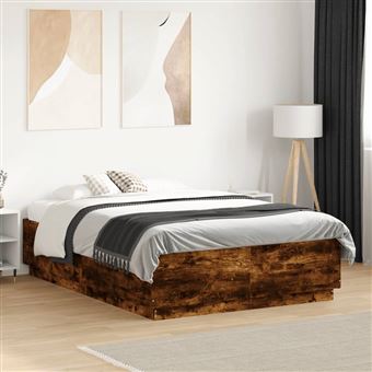 Estrutura cama com luzes LED vidaXL | derivados madeira carvalho fumado - 1