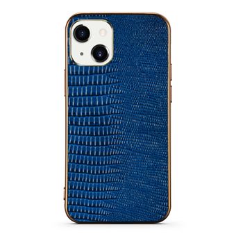 Capa e TPU + Couro Dourado Genuíno Textura de lagarto galvanizado Azul para iPhone 13 mini 5.4'' - 1