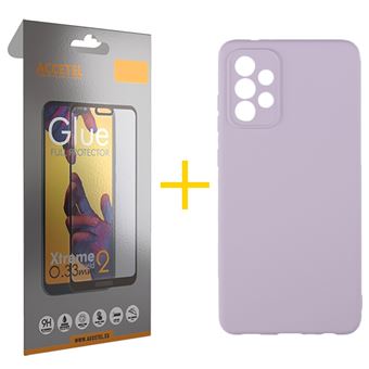 Pack 1 x Película de Vidro Temperado Full + Capa Accetel Samsung Galaxy A33 5G Silicone Líquido - Roxo - 1