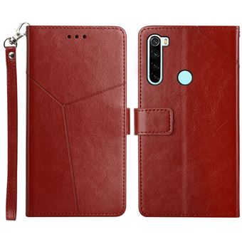 Capa magunivers PU padrão de linha em forma de y, à prova de choque com apoio vinho tinto para Xiaomi Redmi Note 8 2021 - 1