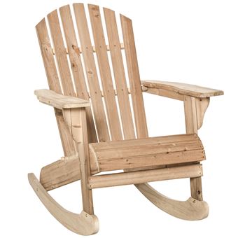 Cadeira de Balanço de Madeira Natural Outsunny Adirondack para Jardim, Terraço | Rústico | Carga 130 Kg | 77 x 94 x 97 cm - Cor Teca - 1