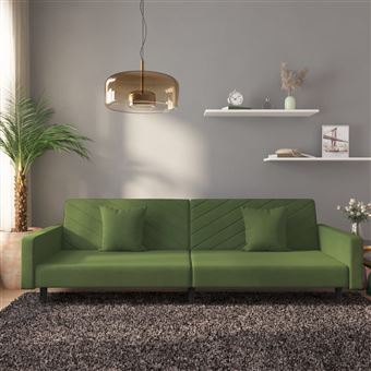 Sofá-cama vidaXL | 2 lugares com duas almofadas veludo verde-escuro - 1