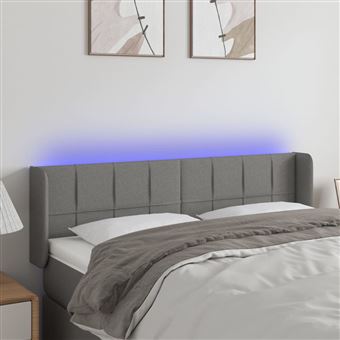Cabeceira de Cama com Luzes LED vidaXL | Tecido | 147x16x78/88cm cinza-escuro - 1