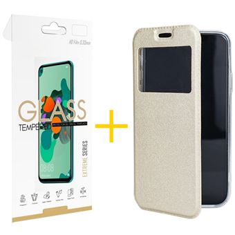 Pack 1 x Película de Vidro Temperado 2.5D + Capa skyhe para Samsung Galaxy A32 4G Gandy Flip Cover Dourado - 1