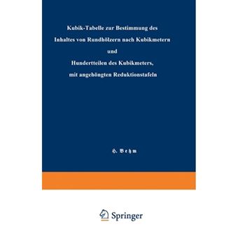 Kubik-Tabelle Zur Bestimmung Des Inhaltes Von Rundholzern Nach Kubikmetern Und Hundertteilen Des Kubikmeters, Mit Angehangten Reduktionstafeln - Paperback / softback - 1924 - 1