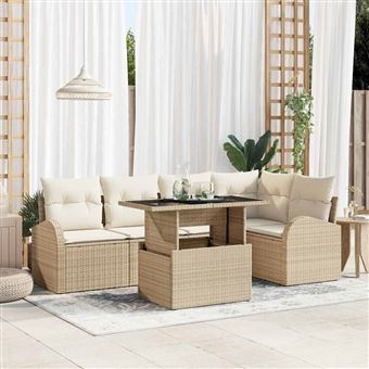 Conjunto de Sofá de Jardim vidaXL | 6 Peças | Bege Rattan Sintético - 1