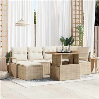 Conjunto de Sofá de Jardim vidaXL | 7 Peças | Bege Rattan Sintético - 1