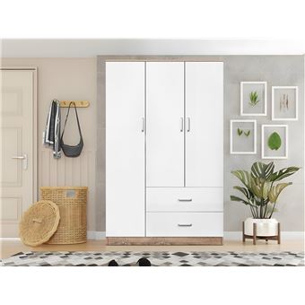 Roupeiro Ideia Home Design Milan | Branco/Carvalho Claro | 3 Portas de Abrir, 2 Gavetas - 1
