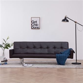Sofá-Cama vidaXL com Apoio de Braços em Couro Artificial Castanho - 1
