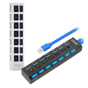 Hub Goeik USB 3.0 com 7 Portas USB e Botão On/Off - Branco - 1