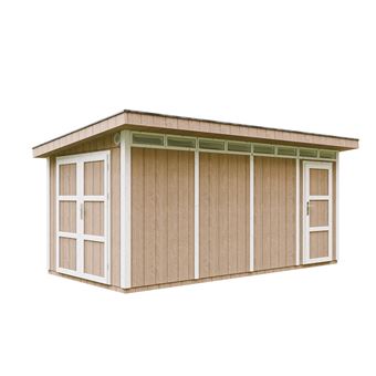 Garagem para motocicletas  em painéis de madeira Timbela  M905C-TERRA BROWN | LP SmartSide 8,52 + 2,95 m², L279xH530xH237 cm - 1
