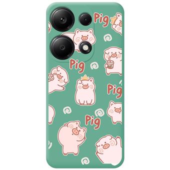 Capa Tumundosmartphone de silicone líquido verde para Xiaomi Poco M6 Pro 4G Cartoon Pig Design - 1