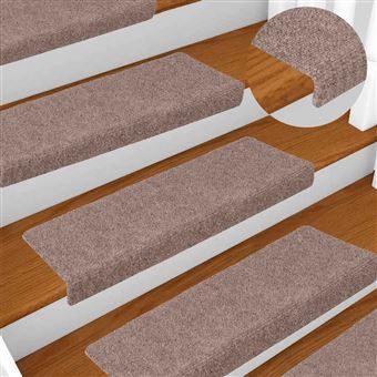 Tapetes de escada autoadesivos vidaXL | 30 Peças | 65x21x4 cm | castanho claro com borda retangular - 1