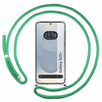 Capa TUMUNDOSMARTPHONE transparente para Samsung Galaxy S25+ Plus 5G com cordão verde-água - 1