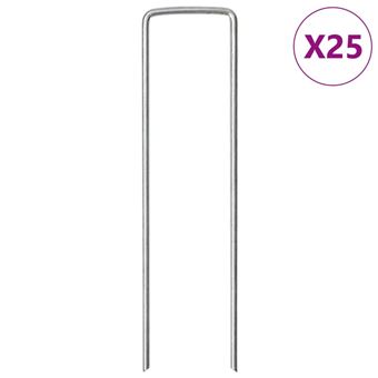 Cavilhas de terra em forma de U vidaXL | 25 peças | 15x3,5 cm | aço galvanizado - 1