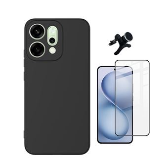 Kit Vidro Curved + Capa Silicone Líquido + Suporte Reforçado PHONECARE para Oppo Reno14 | Preto - 1