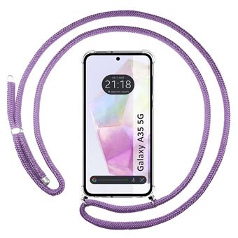 Capa de Silicone TUMUNDOSMARTPHONE para Samsung Galaxy A35 5G Transparente com Cordão Roxo - 1