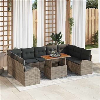Conjunto de Sofá de Jardim com Almofada vidaXL | Manual 10 Peças | Cinzento - 1