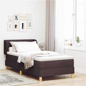 Cama Box com Colchão vidaXL | Castanho Escuro | 90 x 200 cm | tecido - 1