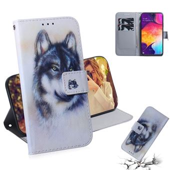 Capa PU padrão impresso com suporte lobo para Samsung Galaxy A50