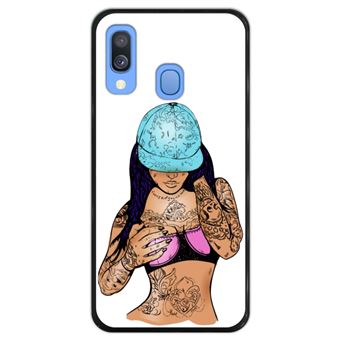 Capa Hapdey para Samsung Galaxy A40 2019 Design Rapariga com Tatuagens em Silicone Flexível e TPU Preto