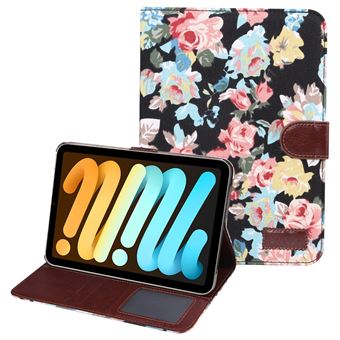 Capa PU Padrão de flores pretas Magunivers para iPad mini (2021) - 1