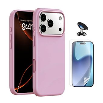 Kit Película Protectora de Hydrogel Frente + Capa Proteção Silicone + Suporte Magnético GIFT4ME para Apple iPhone 17 Pro Max | Rosa - 1