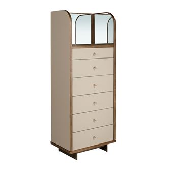 Cómoda com Espelho ANGEL CERDA 7206C | Couro sintético, Nogueira e Aço polido - 1