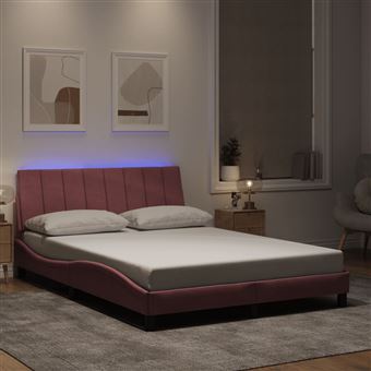 Estrutura de cama com luzes LED vidaXL | 140x200 cm | veludo rosa - 1