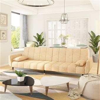 Sofá-cama de 2 Lugares vidaXL | 2 Almofadas | veludo | cor creme - 1