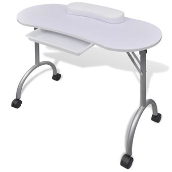 Mesa de Manicure vidaXL Dobrável com Rodas Branca - 1