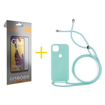 Pack 1 x Película de Vidro Temperado Full + Capa Accetel  Xiaomi Redmi 9C NFC Gel Rope Verde Água - 1