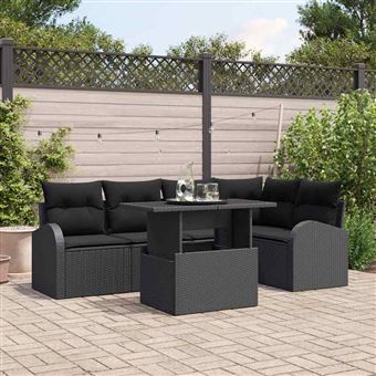 Conjunto de Sofá de Jardim vidaXL | 6 Peças | Preto Rattan Sintético - 1