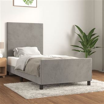 Estrutura de cama com cabeceira vidaXL | 90x190 cm | veludo cinzento-claro - 1