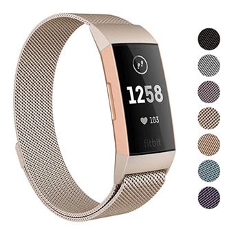 Pulseira Magunivers de metal aço inoxidável milanese Dourado champagne para Fitbit Charge 3 - 1