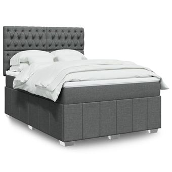 Cama com molas/colchão vidaXL | 140x190 cm | tecido cinzento-escuro - 1