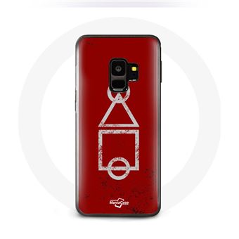 Capa Maniacase para Samsung Galaxy S9 Squid Game Logotipo Símbolos Círculo Borda Triângulo Fundo Vermelho - 1