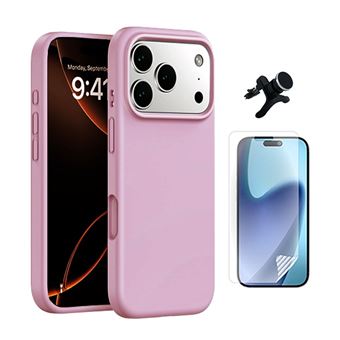 Kit Película Protectora de Hydrogel Frente + Capa Proteção Silicone + Suporte Reforçado de Carro GIFT4ME para Apple iPhone 17 Pro Max | Rosa - 1