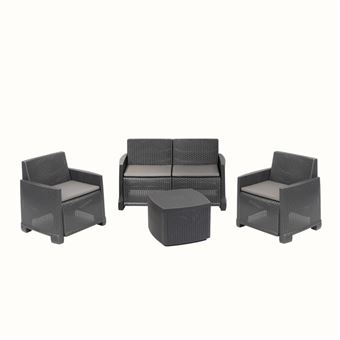 Conjunto de Jardim  IPAE PROGARDEN Como| 2 Cadeirões + 1 Mesa de apoio + 1 Sofá duplo + 4 Almofadas | Antracite - 1
