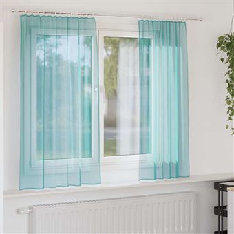 Cortinas de voile com laços vidaXL | 2 Peças | turquesa 140x140 cm - 1