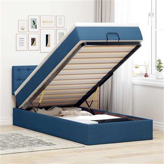 Cama Otomana com colchão & LEDs vidaXL | Tecido Azul 90x200 cm - 1