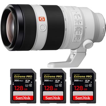 Objetiva Sony FE 100-400mm f/4.5-5.6 GM OSS + 3 SanDisk 128GB Extreme PRO UHS-II SDXC 300 MB/s + PDF 15 técnicas para melhorar as suas fotografias - 1