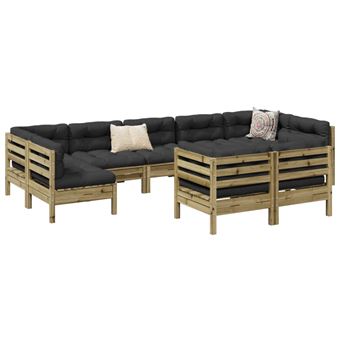 Conjunto de sofás de jardim com almofadões vidaXL | 9 Peças | pinho impregnado - 1