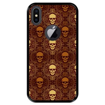 Capa Tpu Hapdey para Iphone X - Xs | Design Caveiras Douradas | Padrão Abstrato - Preto