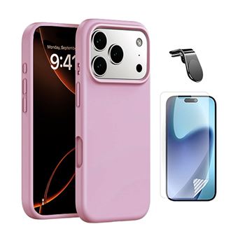 Kit Película Protectora de Hydrogel Frente + Capa Proteção Silicone + Suporte Magnético L GIFT4ME para Apple iPhone 17 Pro Max | Rosa - 1